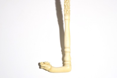 A Chinese folding umbrella with ivory handle, in original box marked Lee Ching, Canton, 19th C.