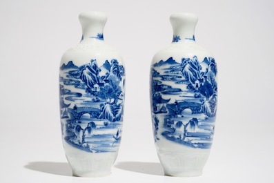 A pair of Chinese blue and white landscape vases, Qianlong mark, Republic, 20th C.