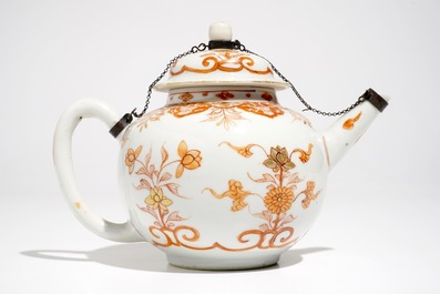 A Chinese milk and blood teapot on stand, Kangxi