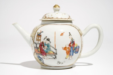 A Chinese famille rose mandarin teapot and cover, Qianlong