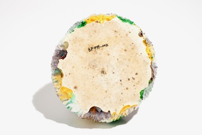 A Chinese verte biscuit brushwasher modelled as a treetrunk, Kangxi