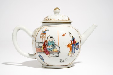 A Chinese famille rose mandarin teapot and cover, Qianlong