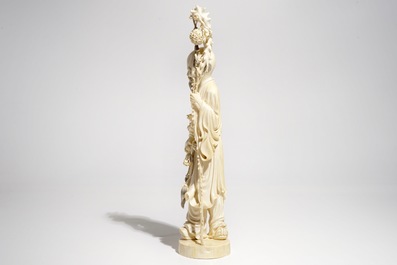 A tall Chinese ivory model of an immortal, late 19th C.
