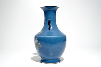 A Chinese blue ground-vase with rabbits and butterflies, 19th C.