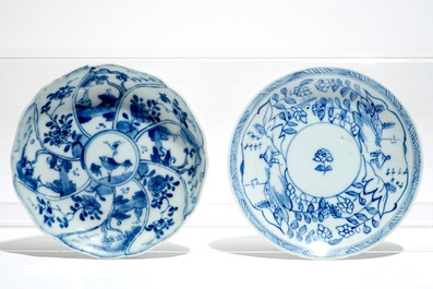 Eight Chinese blue and white cups and saucers and two bowls, Kangxi and later