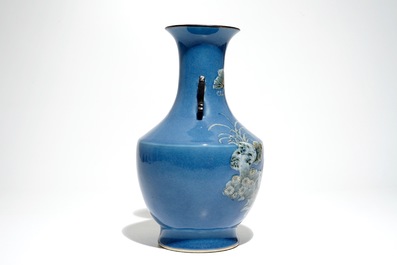 A Chinese blue ground-vase with rabbits and butterflies, 19th C.