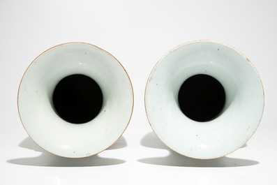 A pair of tall Chinese famille rose vases with incense burners, 19th C.