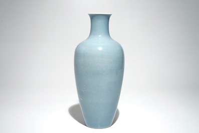 A Chinese monochrome lavender-blue vase with underglaze design, Yongzheng mark, 19th C.