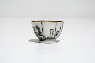 Six Chinese miniature grisaille cups and saucers with Jesuits, Qianlong