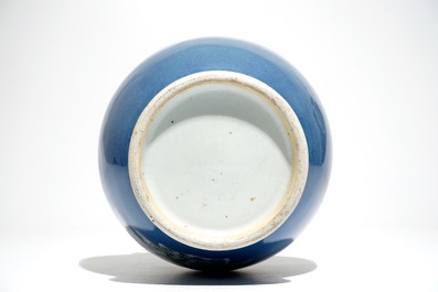 A Chinese blue ground-vase with rabbits and butterflies, 19th C.