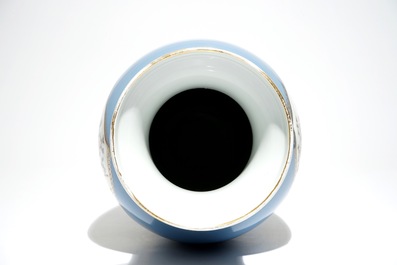 A Chinese famille rose on lavender-blue-ground vase, Qianlong mark, Republic, 20th C.