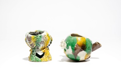 Two Chinese verte biscuit brushwashers, Kangxi