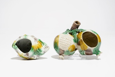 Two Chinese verte biscuit brushwashers, Kangxi