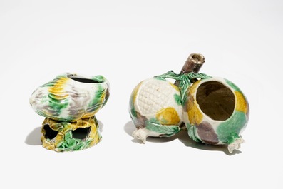 Two Chinese verte biscuit brushwashers, Kangxi