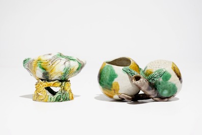Two Chinese verte biscuit brushwashers, Kangxi
