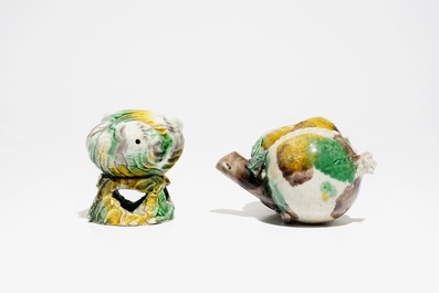 Two Chinese verte biscuit brushwashers, Kangxi