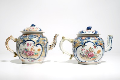 Two large Chinese famille rose teapots and covers, Qianlong