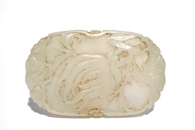 A Chinese carved jade Buddha's hand plaque, 19th C.