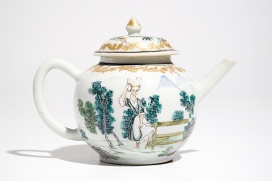 A Chinese famille rose teapot and cover with erotical design, Qianlong