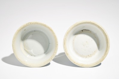 A pair of round Chinese blue and white salts, Kangxi