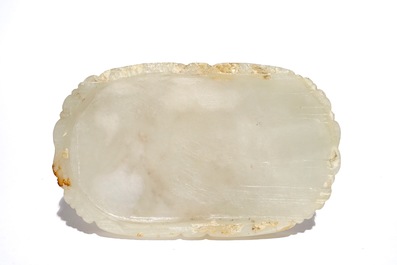 A Chinese carved jade Buddha's hand plaque, 19th C.