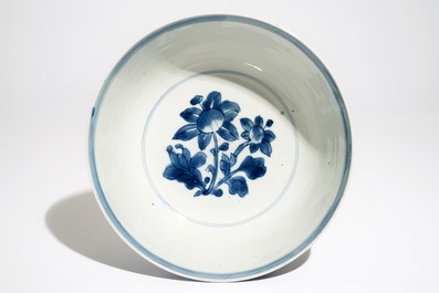 A Chinese blue and white bowl, Qianlong, and an iron red dish, 19th C.