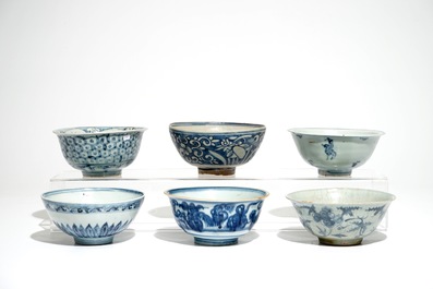Six Chinese blue and white bowls, Ming