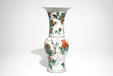 A Chinese famille verte yenyen vase with birds and flowers, Kangxi