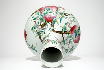 A fine Chinese famille rose tianqiu ping &ldquo;Nine peaches&rdquo; vase, Guangxu mark, 19/20th C.