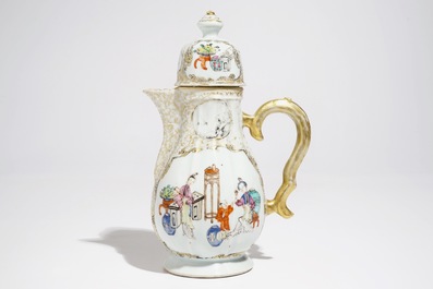 A large Chinese famille rose mandarin covered jug, Qianlong