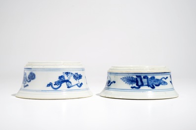 A pair of round Chinese blue and white salts, Kangxi