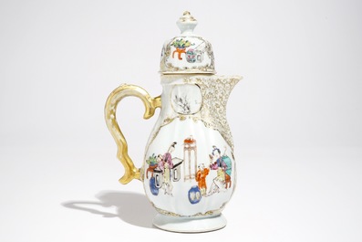 A large Chinese famille rose mandarin covered jug, Qianlong