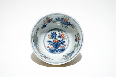 Three Chinese famille verte caf&eacute; au lait-ground cups and four saucers, Kangxi