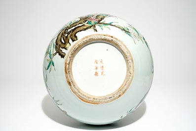 A fine Chinese famille rose tianqiu ping &ldquo;Nine peaches&rdquo; vase, Guangxu mark, 19/20th C.