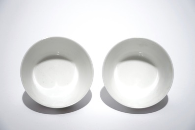 A pair of Chinese famille rose cups with floral design, 19/20th C.