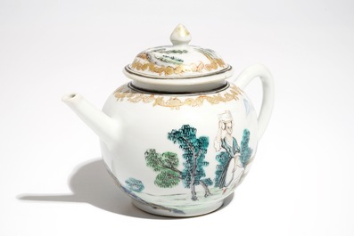 A Chinese famille rose teapot and cover with erotical design, Qianlong