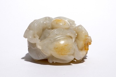 A Chinese white jade carving of a "Three rams" group, 19/20th C.