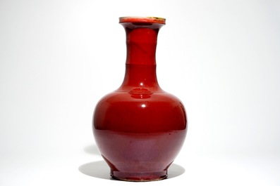 A Chinese monochrome langyao bottle vase, 19/20th C.