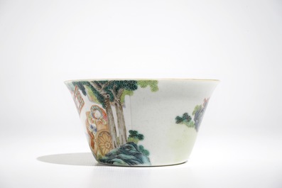 A small Chinese famille rose bowl with figural design, Jiaqing mark and period