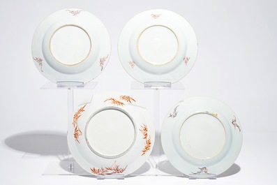 Four Chinese famille rose and verte plates and two vases, Qianlong, 19th and 20th C.