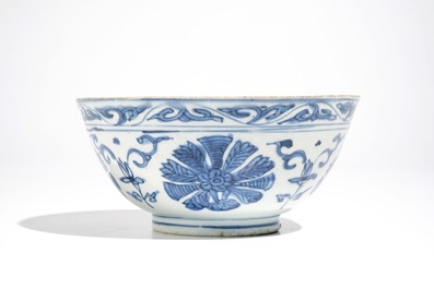 A Chinese blue and white bowl and a qilin plate, Ming, and a Cizhou plate, Jin/Song