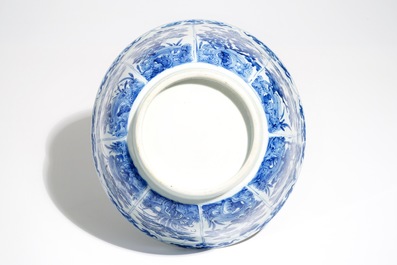 A large Chinese blue and white bowl with floral design, Kangxi