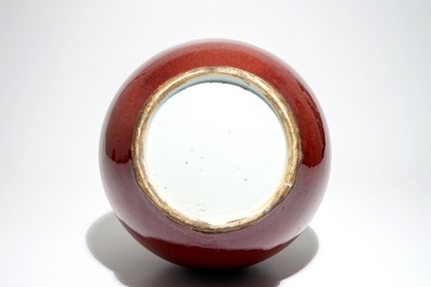A Chinese monochrome langyao bottle vase, 19/20th C.