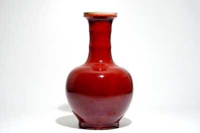 A Chinese monochrome langyao bottle vase, 19/20th C.