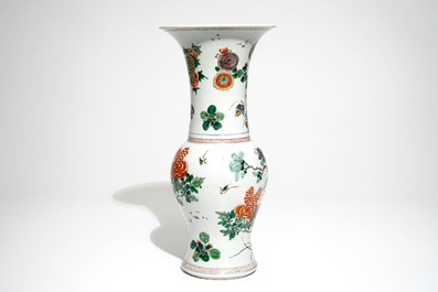A Chinese famille verte yenyen vase with birds and flowers, Kangxi