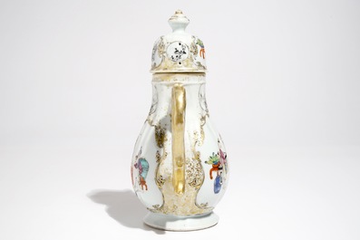 A large Chinese famille rose mandarin covered jug, Qianlong