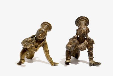 Two small bronze figures of "Bala Krishna", India, 17th and 19th C.