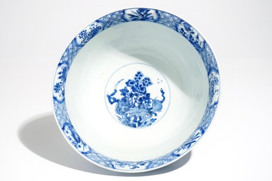 A large Chinese blue and white bowl with floral design, Kangxi