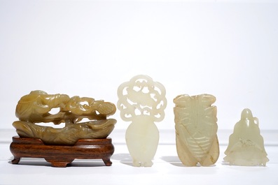 Four Chinese jade carvings, 19/20th C.