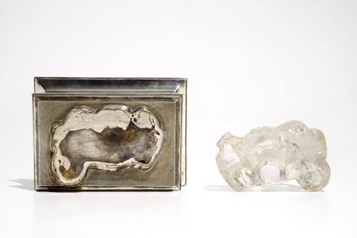 A Chinese rock crystal Buddha on German silver stand, poss. Augsburg, 18/20th C.